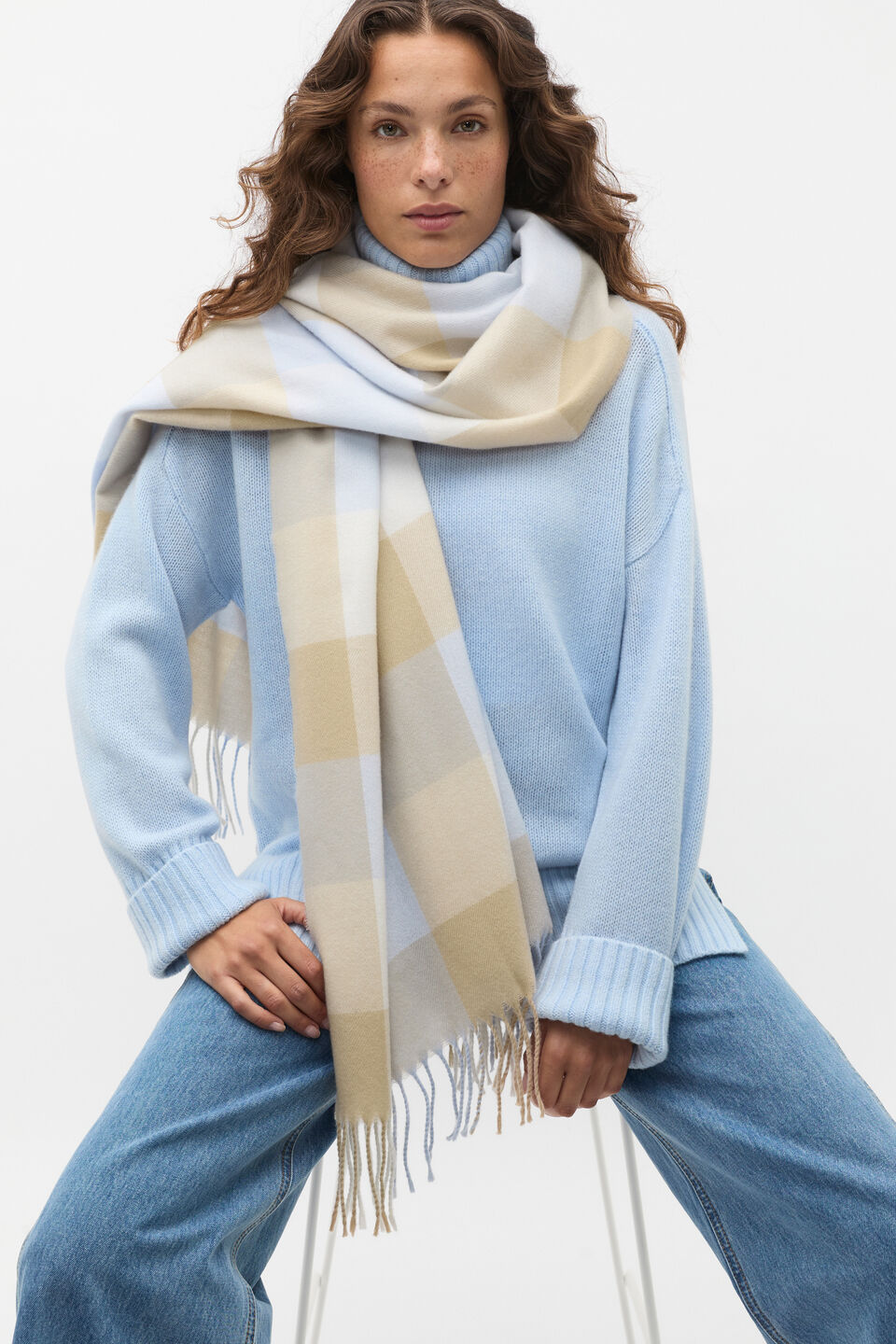 Check Scarf  Ice Blue