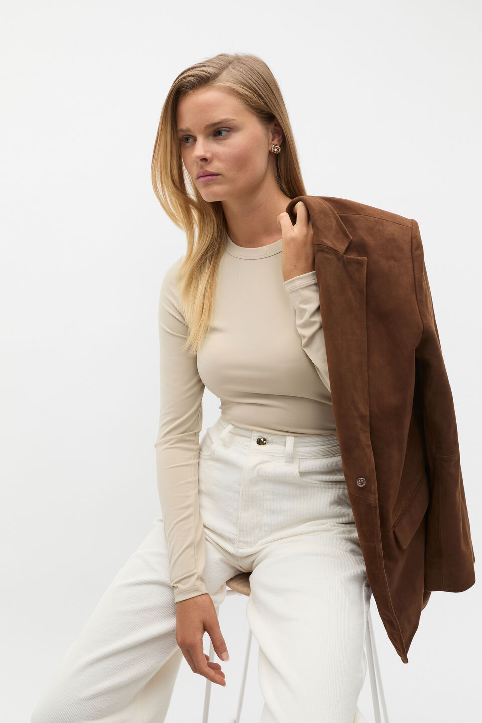 Jersey Long Sleeve Top  Latte