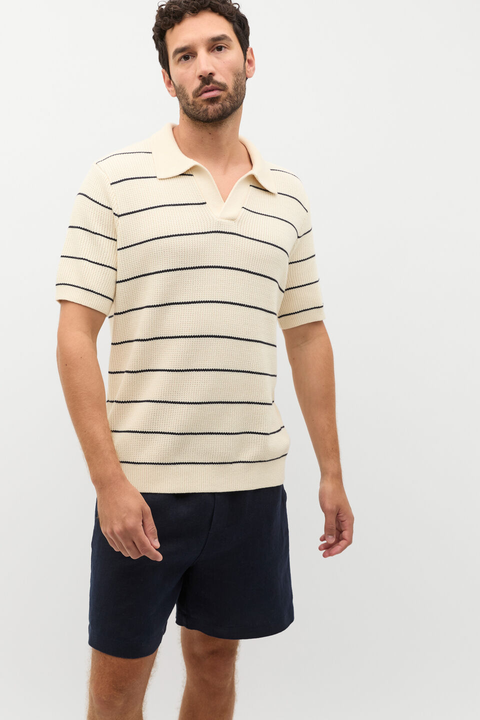 Stripe Knit Polo  Cream