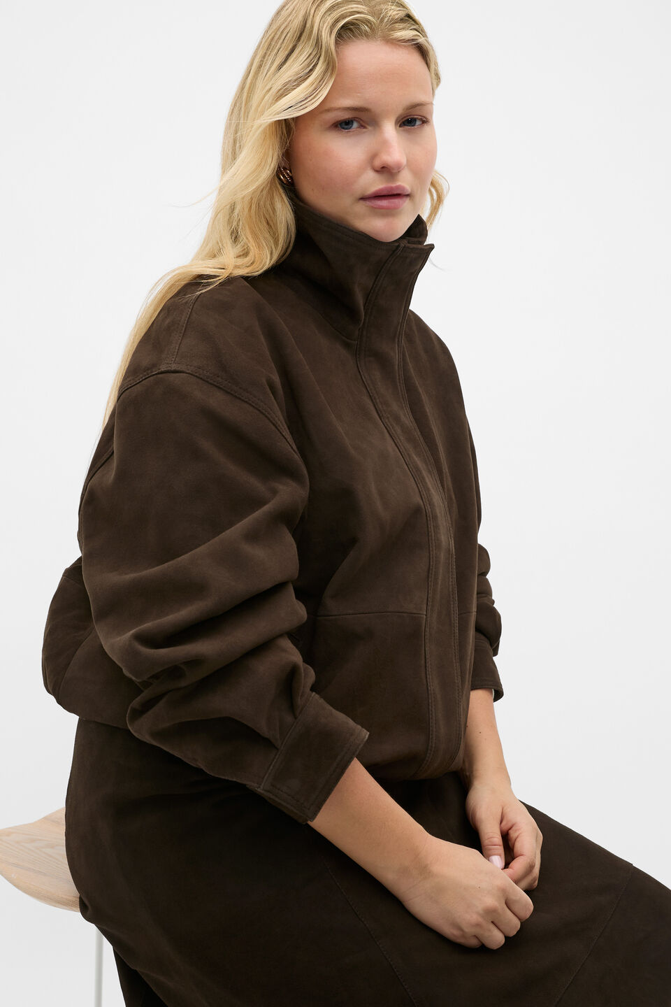 Suede Bomber Jacket  Coffee Bean