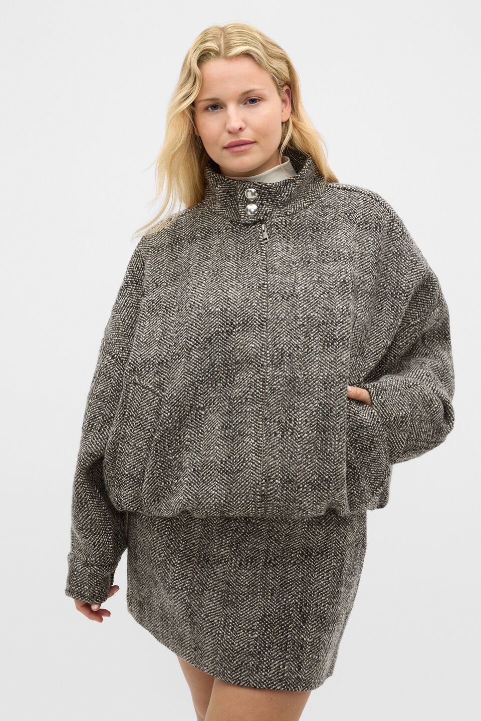 Oversized Textured Jacket  Pale Slate Crossdye