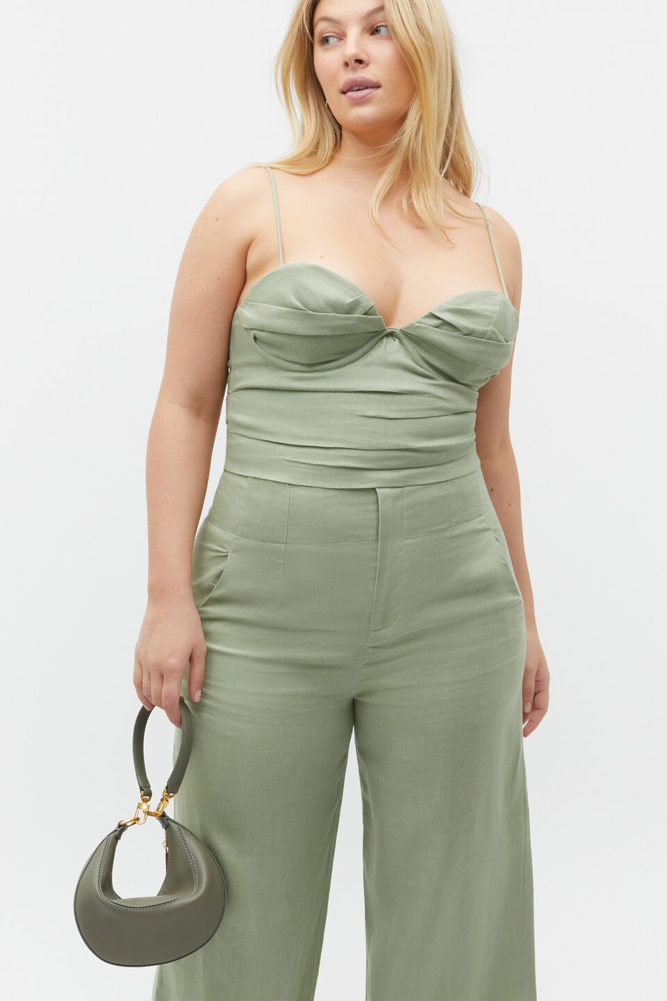 Linen Balconette Top  Pale Olive