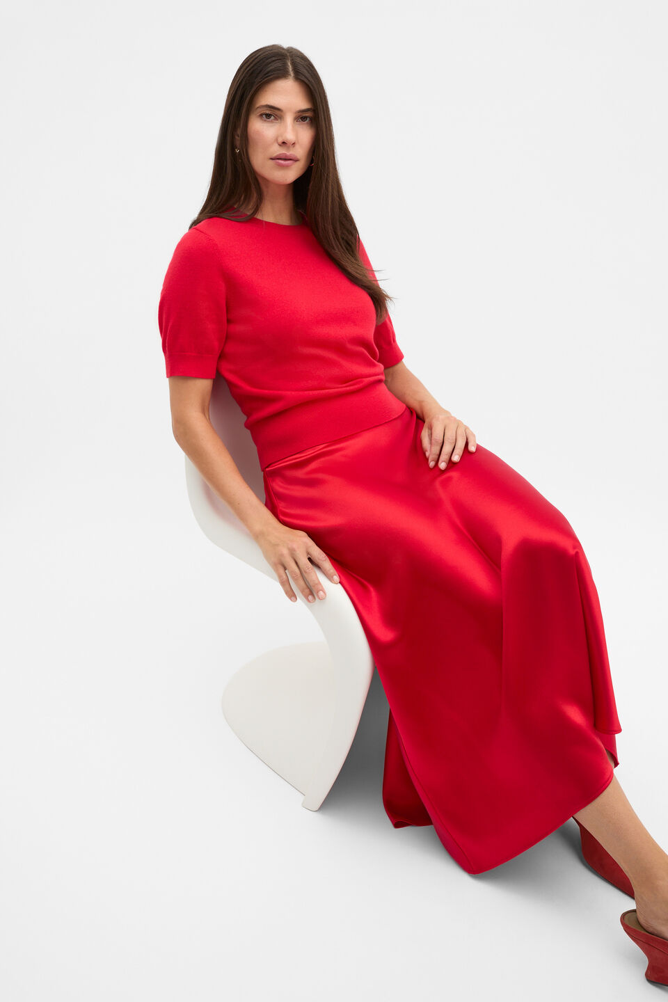 Australian Merino Crew Neck Tee  Poppy