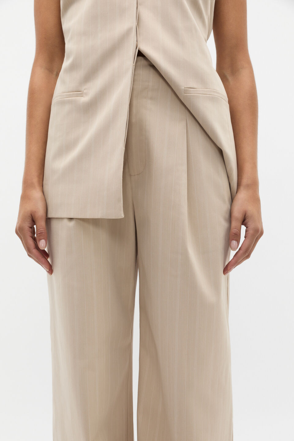 Pinstripe Pleat Pant  Latte Pinstripe