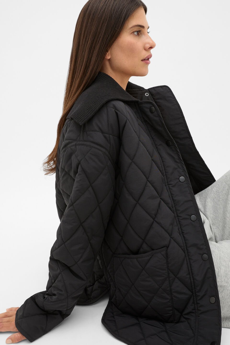 Quilted Rib Collar Jacket  Black