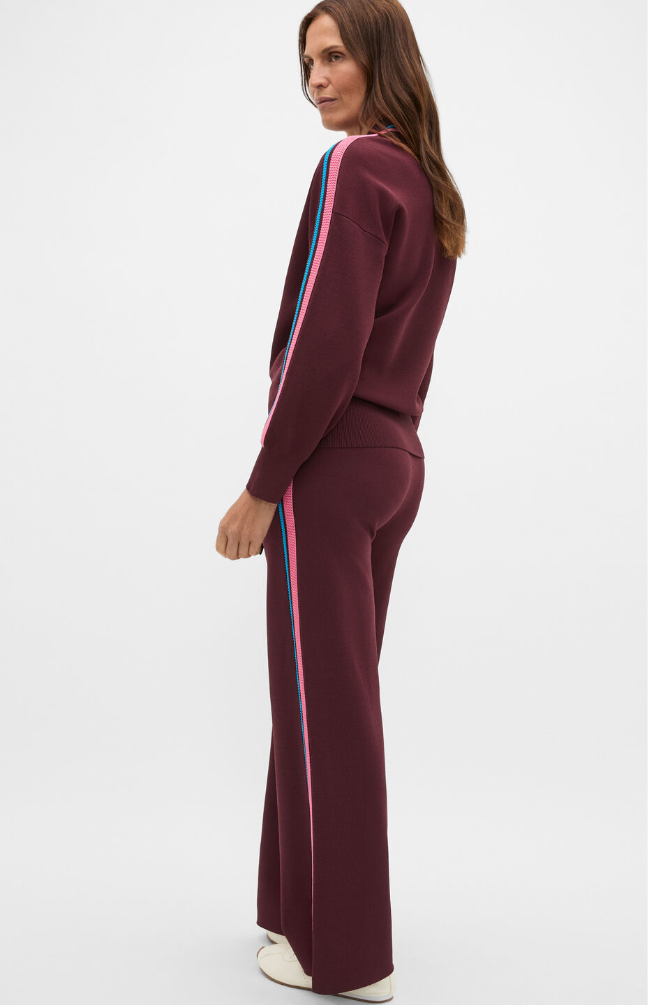 MD Crepe Knit Collared Sweater  Plum Red