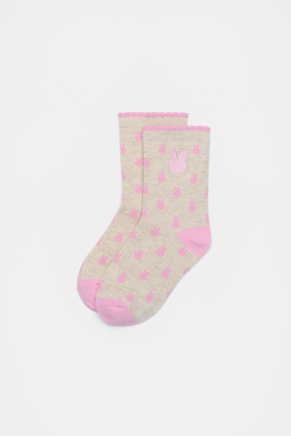 Bunny Embroidery Sock  Oat Marle
