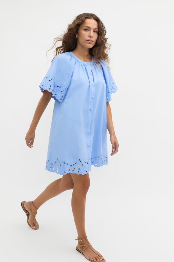 Poplin Broderie Mini Dress  Cornflower Blue  hi-res