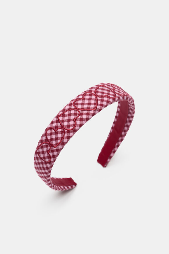 Gingham Heart Headband  Dark Cherry  hi-res