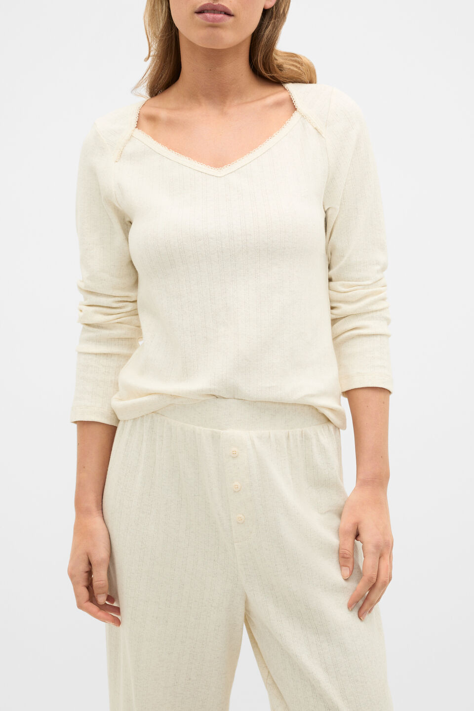 Pointelle Top and Pant PJ Set  Coconut Cream Marle