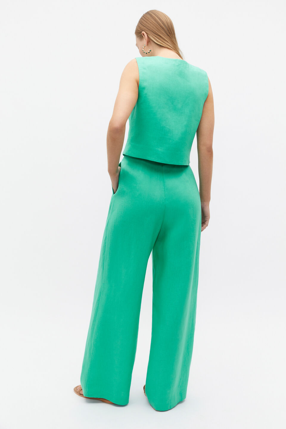 Linen Pleat Front Trouser  Deep Emerald