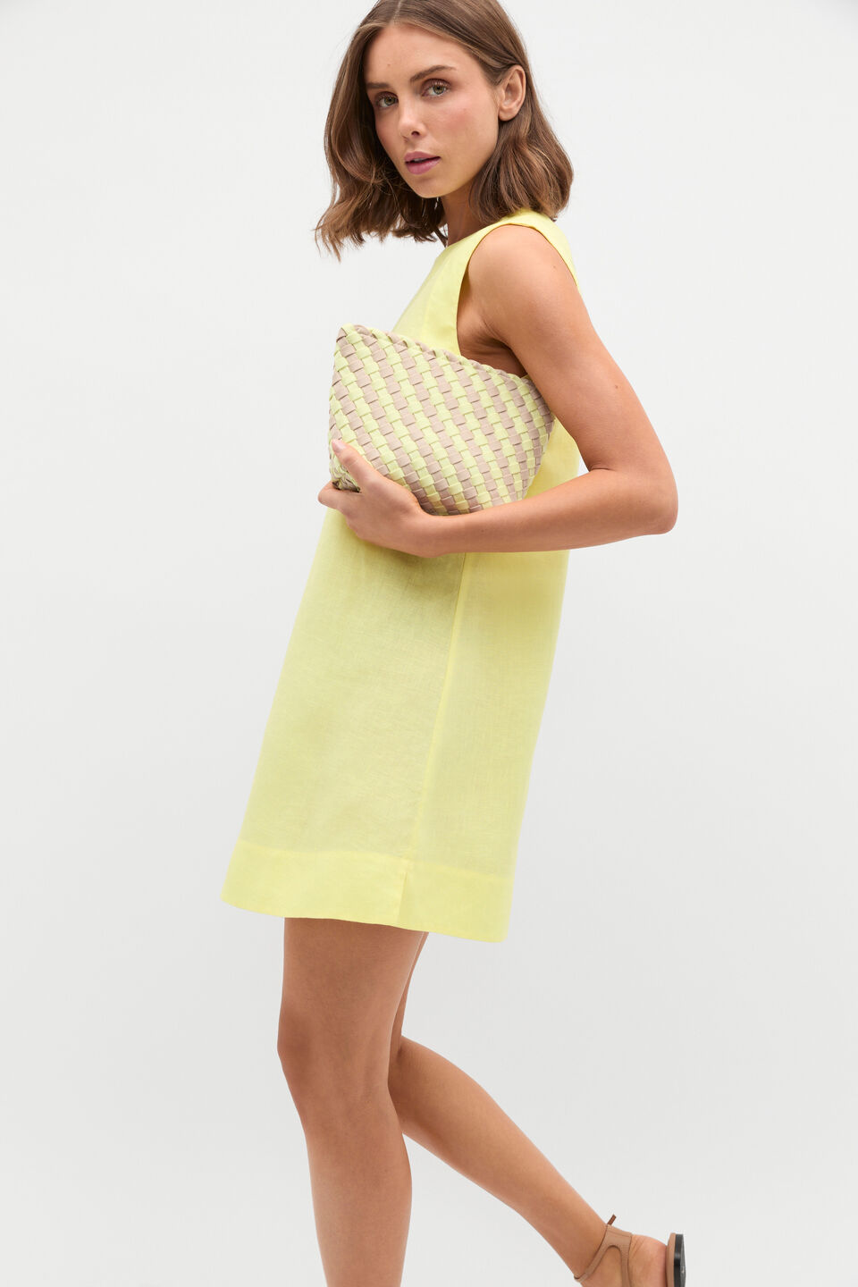 Linen A Line Mini Dress  Lemongrass