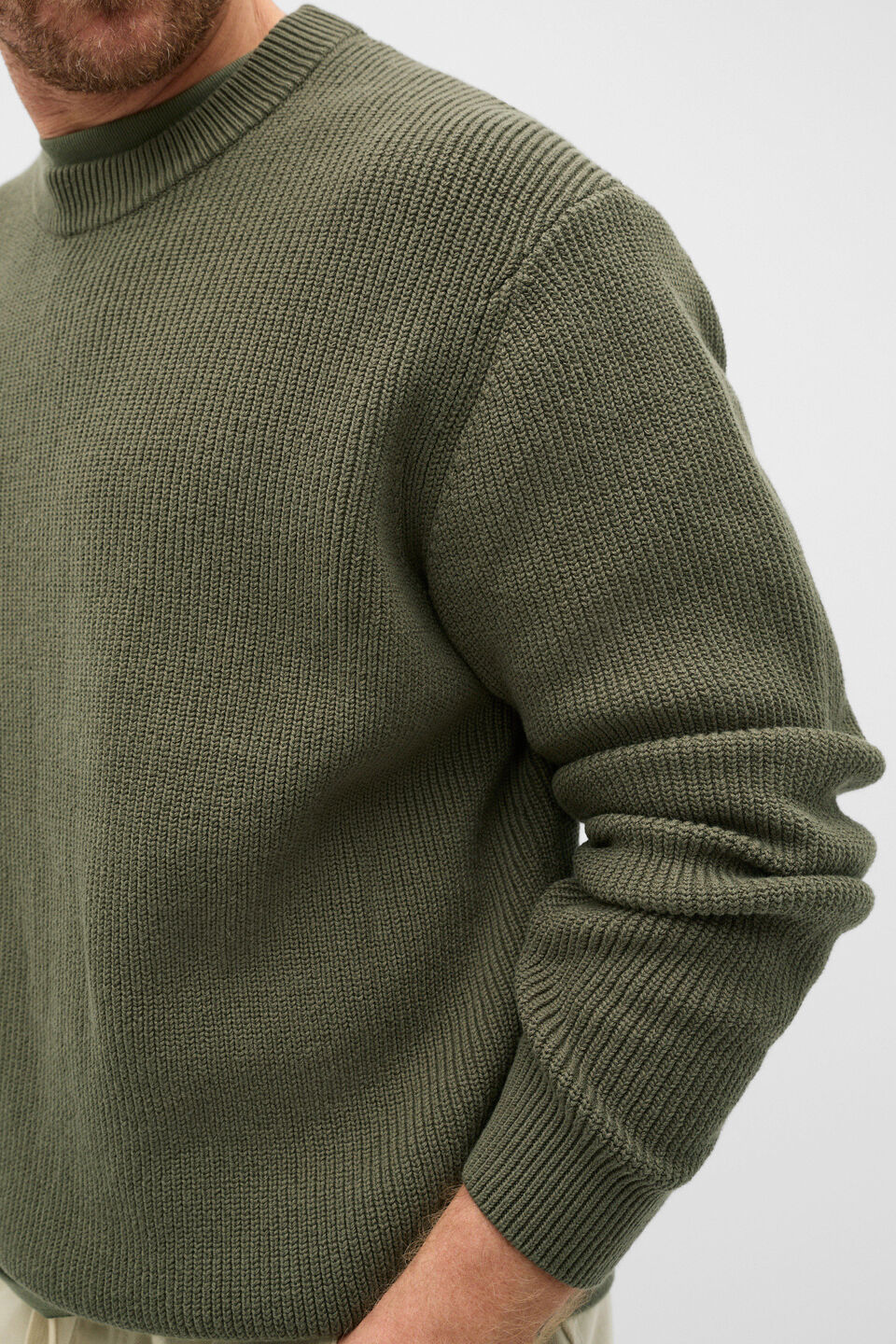 Cotton Crew Neck Knit  Olive