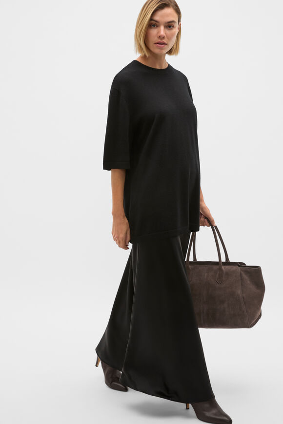 Satin Midi Skirt  Black  hi-res