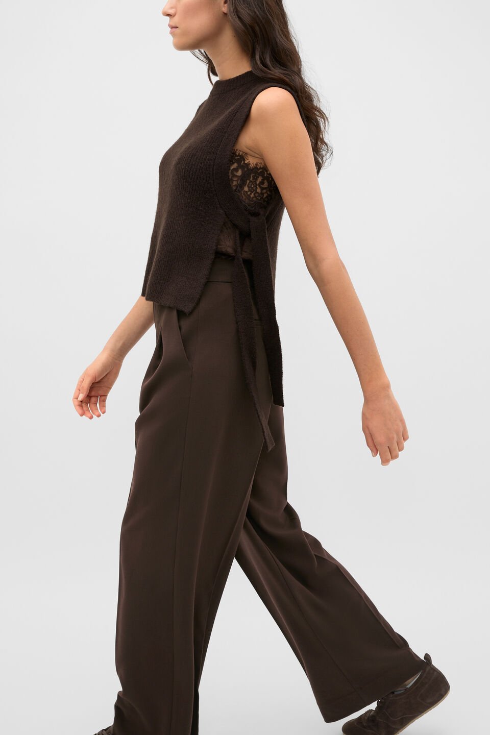 Tie Detail Collar Bib  Coffee Bean