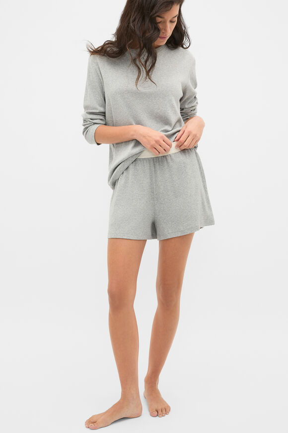 Ribbed Long Sleeve Henley and Short PJ Set  Pale Slate Marle  hi-res
