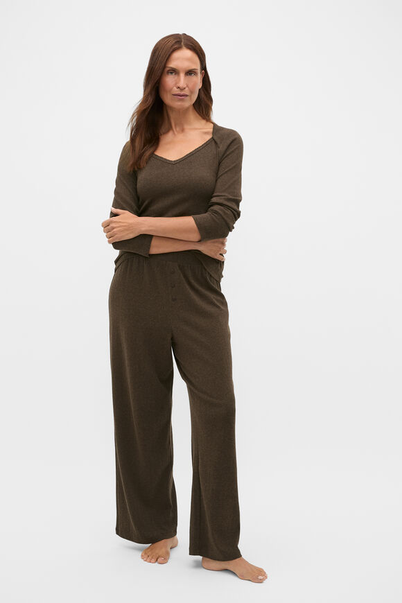 Pointelle Top and Pant PJ Set  Coffee Bean Marle  hi-res