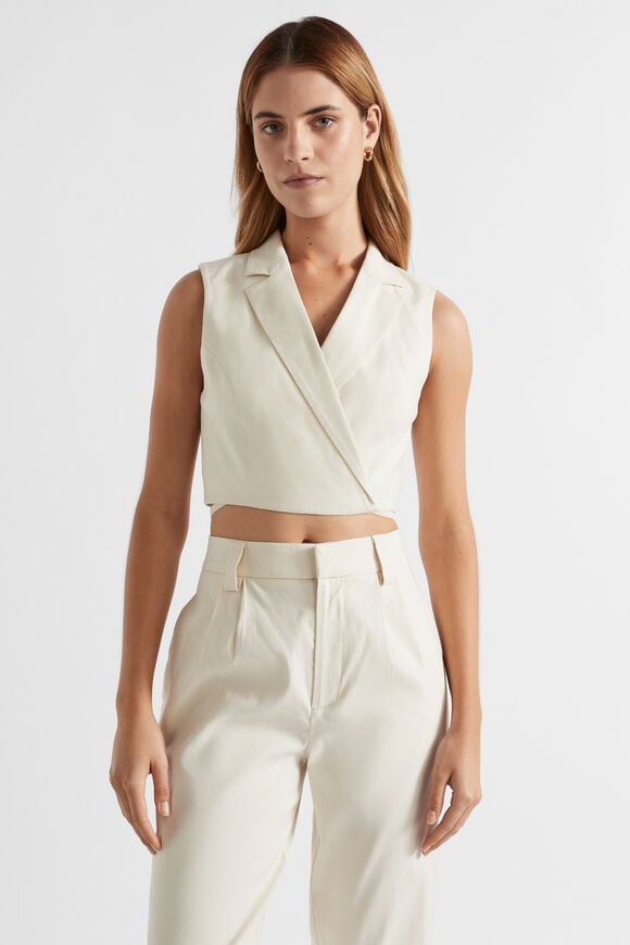 Wrap Tie Waist Vest  Oyster  hi-res