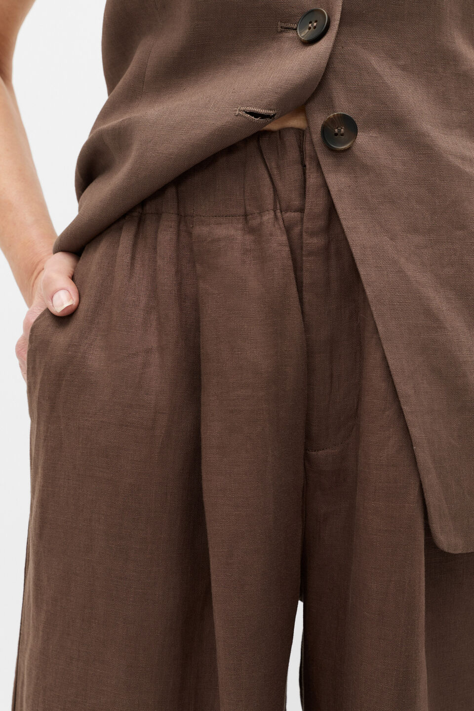 Linen Gathered Palazzo Pant  Pinecone