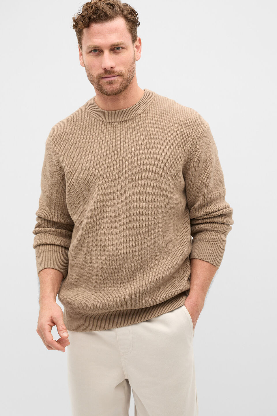 Cotton Crew Neck Knit  Dark Stone