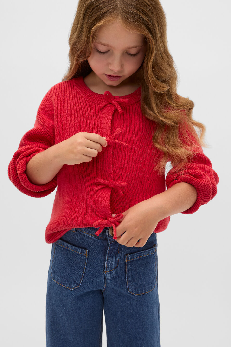 Bow Knit Cardigan  Chilli Red
