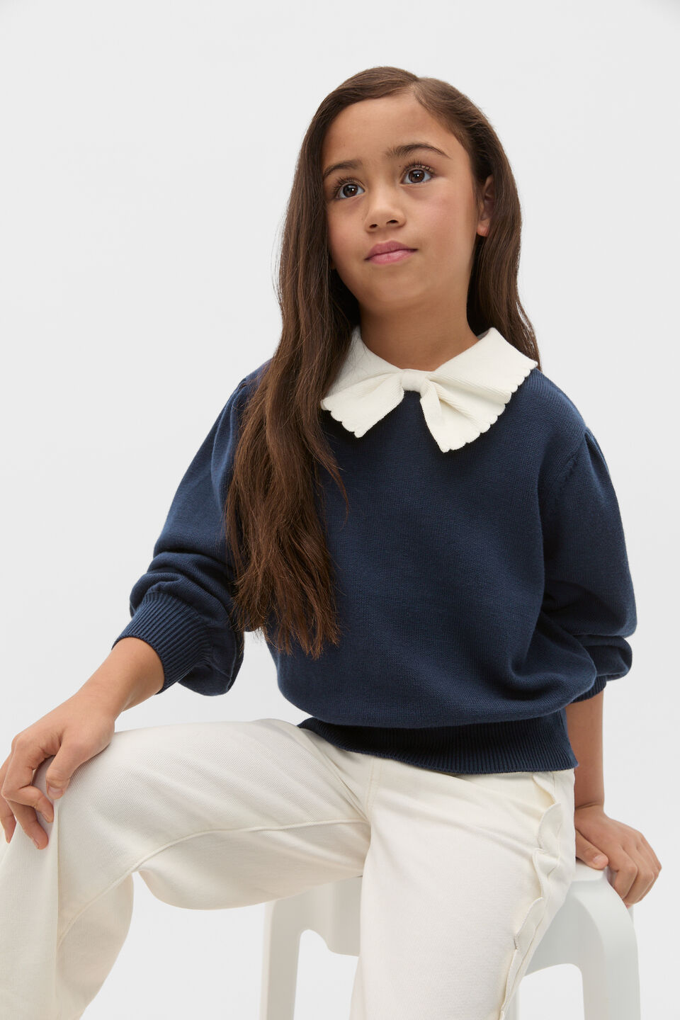 Bow Knit Sweater  New Navy