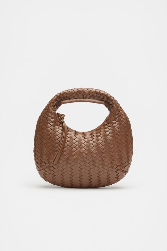Leather Woven Handbag  Deep Tan  hi-res