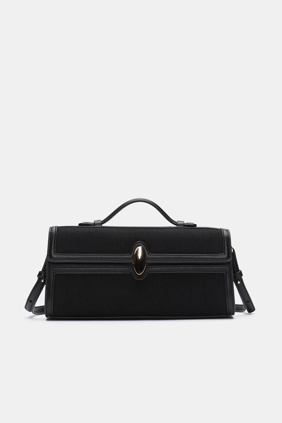 Textured Fabric Clutch  Black  hi-res