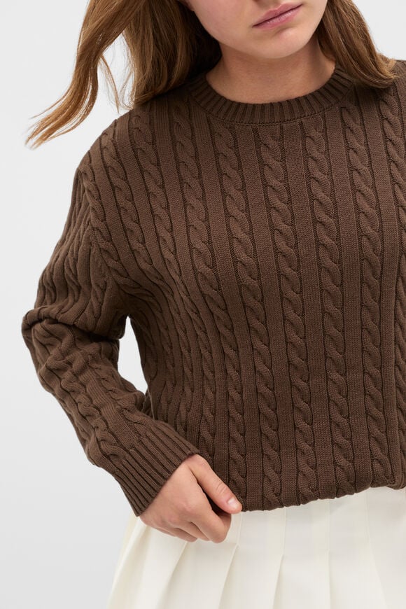 Relaxed Cable Knit Sweater  Chocolate  hi-res