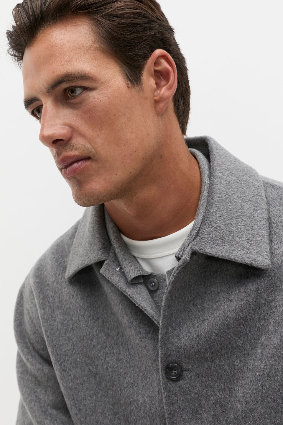 Double Face Wool Blend Overshirt  Vintage Grey Marle