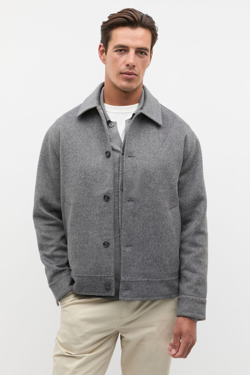 Double Face Wool Blend Overshirt  Vintage Grey Marle