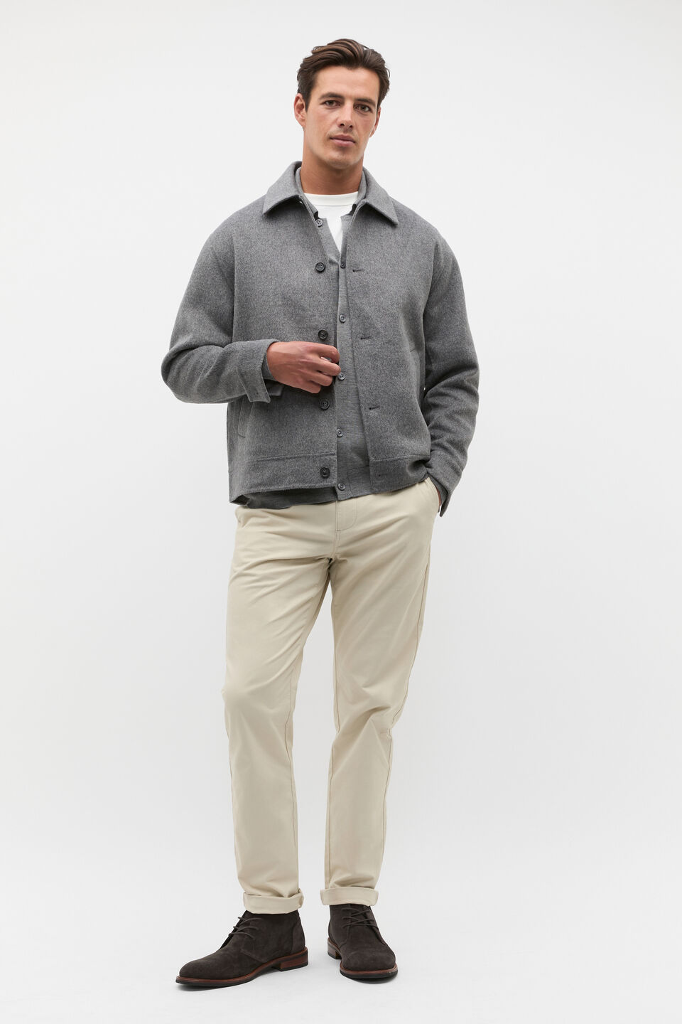 Double Face Wool Blend Overshirt  Vintage Grey Marle