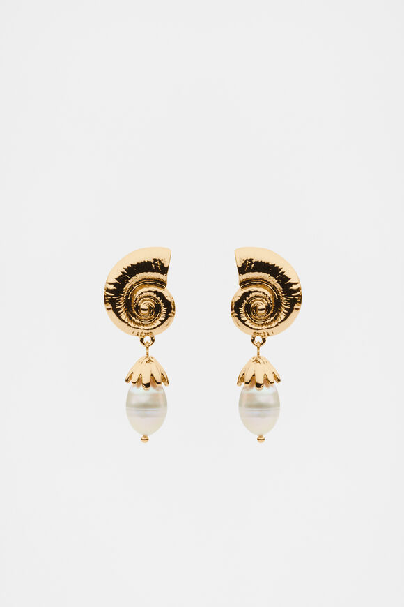Spiral Shell Pearl Drop Earring  Gold  hi-res