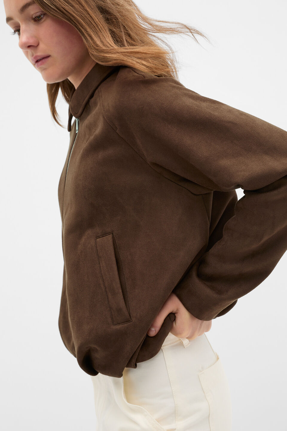 Faux Suede Jacket  Chocolate