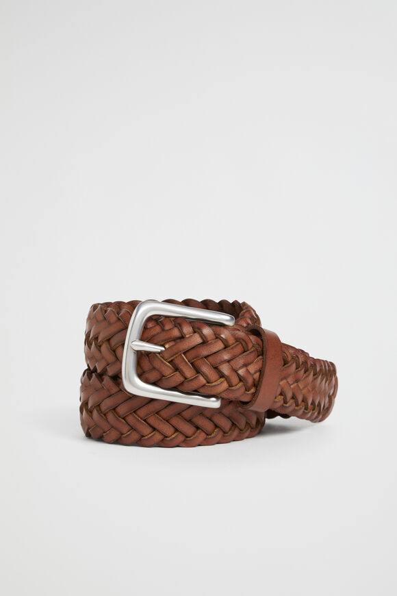 Braided Leather Belt  Tan  hi-res