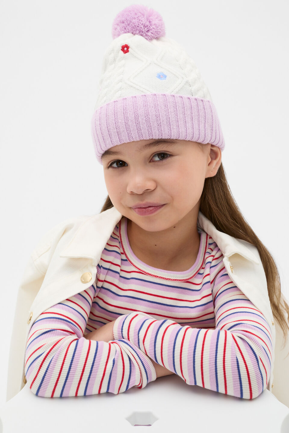 Embroidered Flower Beanie  Multi