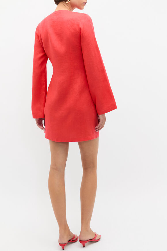Linen Wrap Mini Dress  Electric Crimson  hi-res