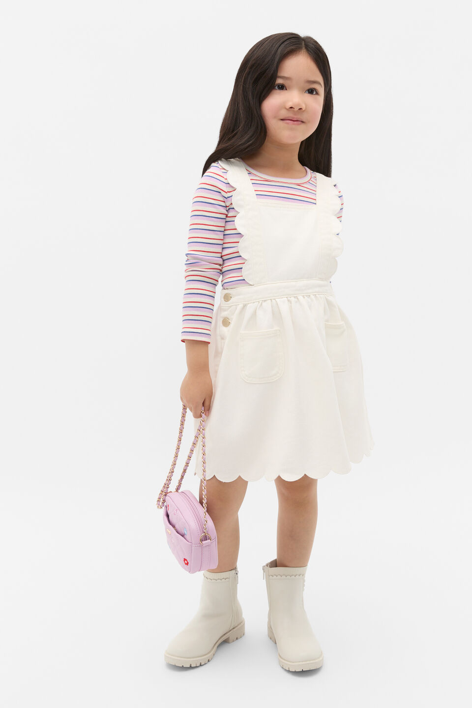 Scallop Denim Pinafore  Classic Cream