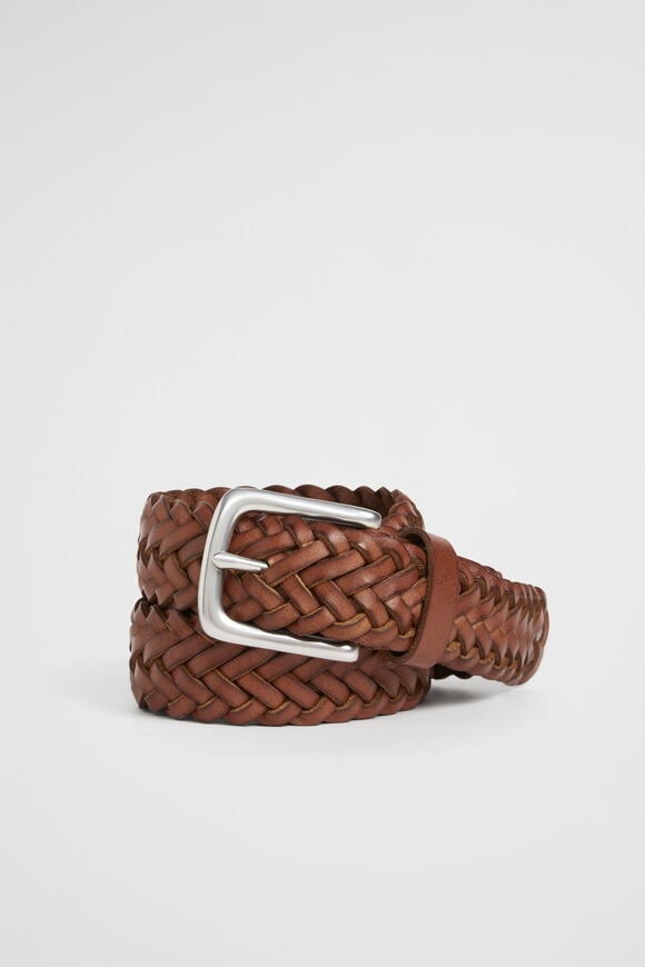 Braided Leather Belt  Tan  hi-res