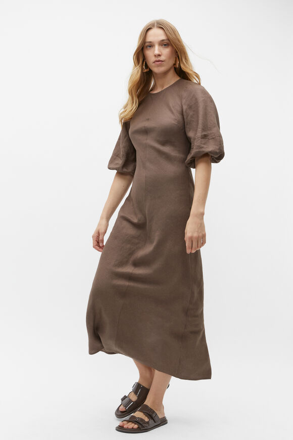 Linen Balloon Sleeve Slip Maxi Dress  Affogato  hi-res