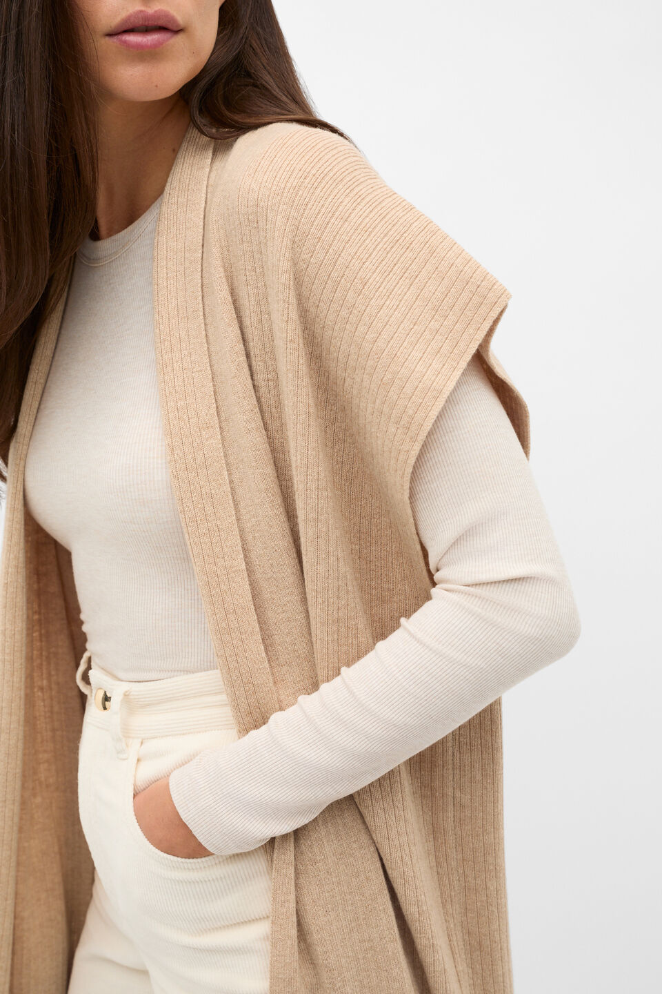 Rib Knit Poncho  Sandstone Marle