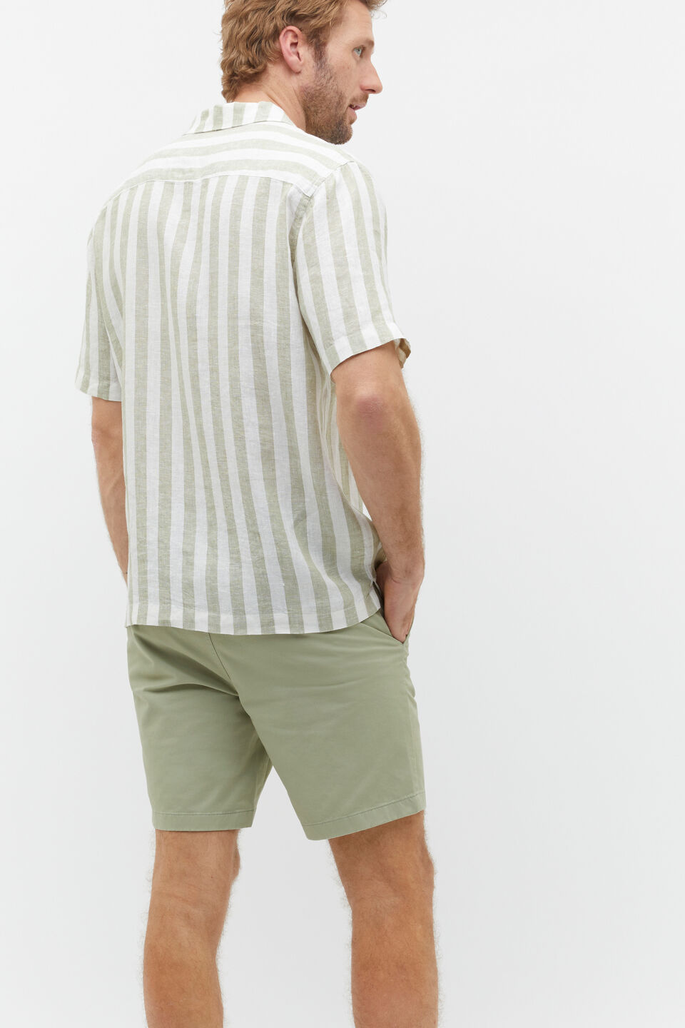 Linen Utility Shirt  Pale Olive Stripe