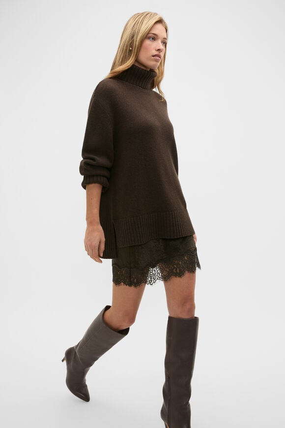 Australian Merino Oversized Roll Neck  Coffee Bean  hi-res
