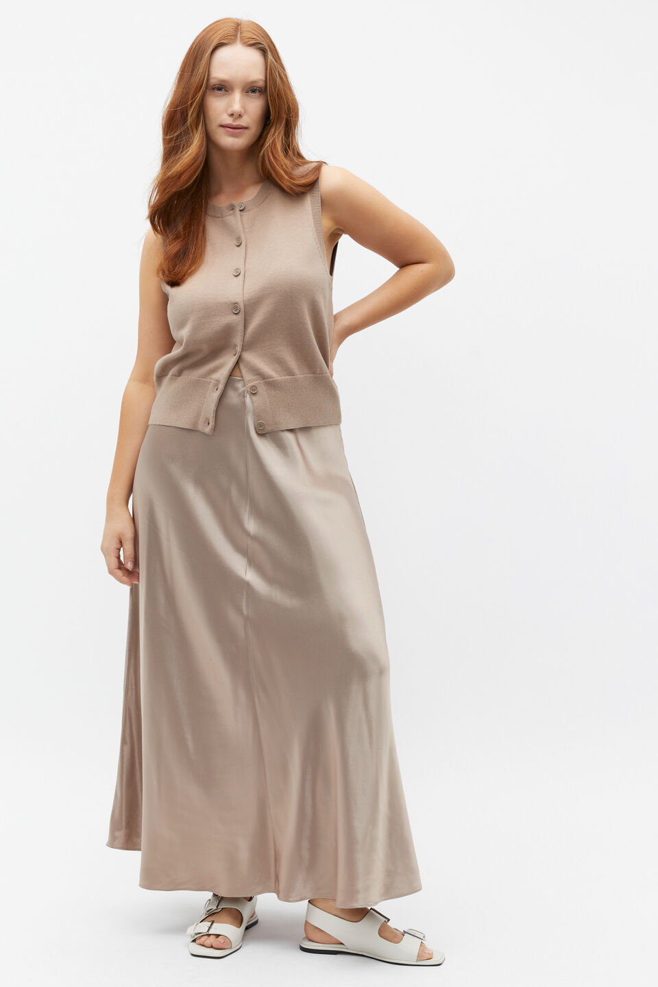 Satin Midi Swing Skirt  Cookie