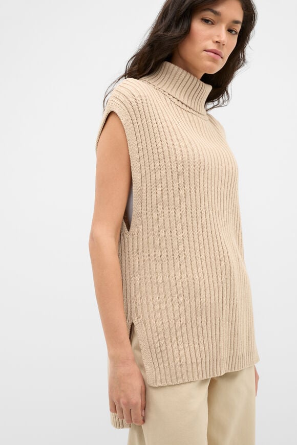 Collar Knit Poncho  Sandstone Marle  hi-res