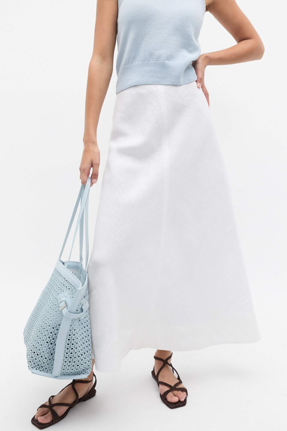 Core Linen Seam Front Skirt  Whisper White