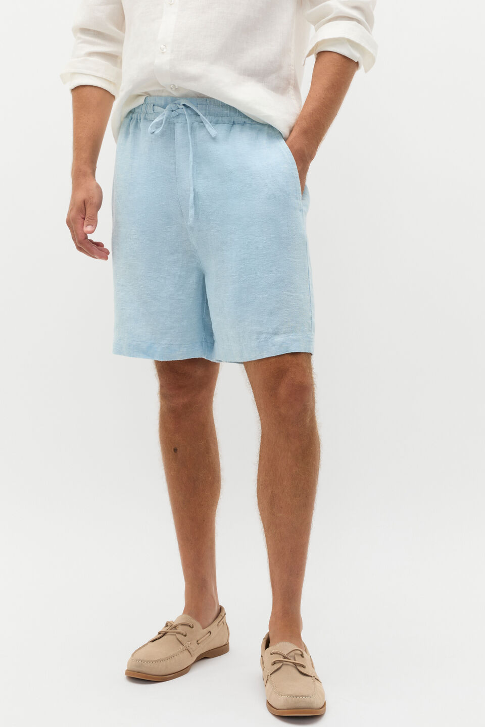 Linen Pullon Short  Sky Blue