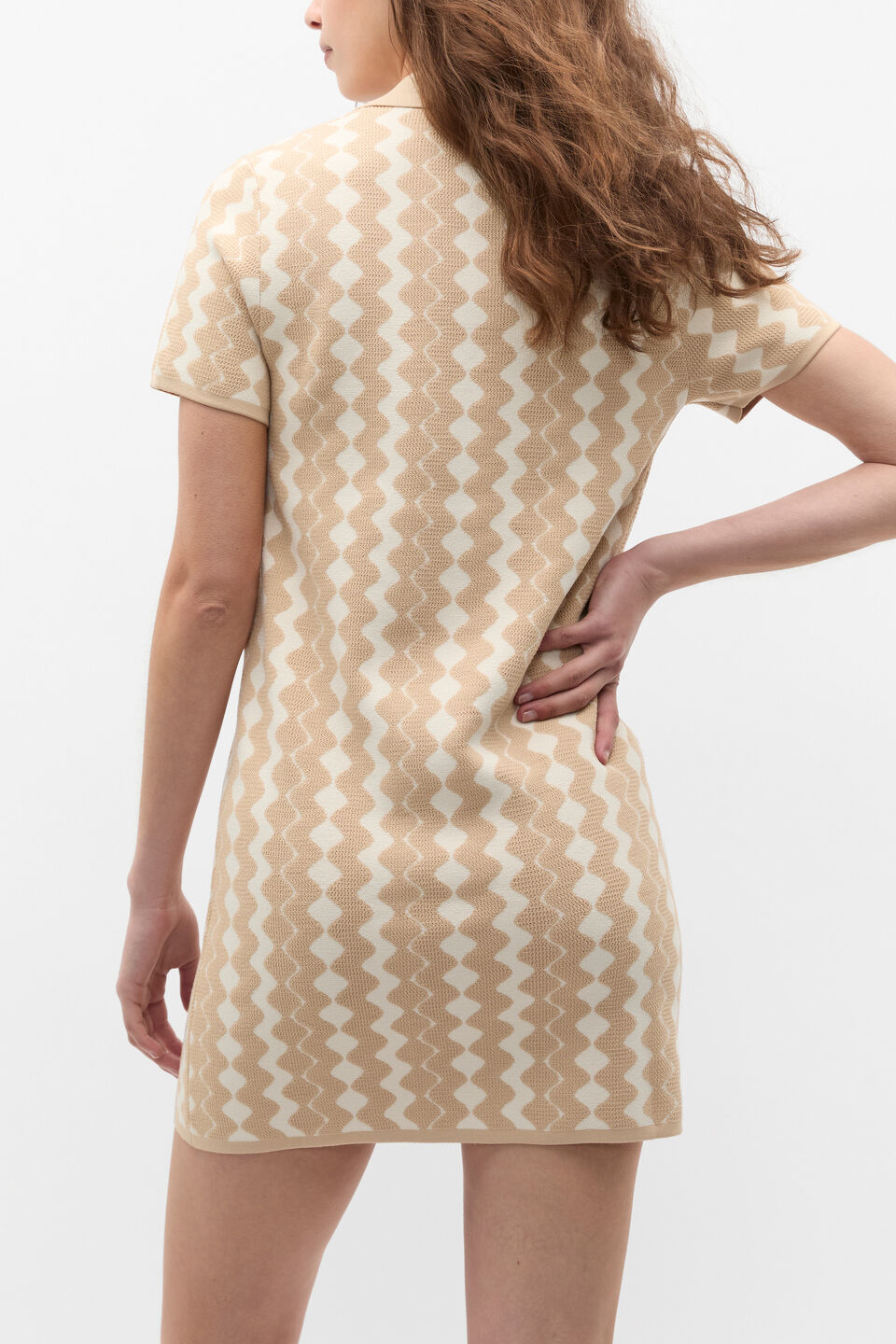 Jacquard Knit Mini Dress  Ecru