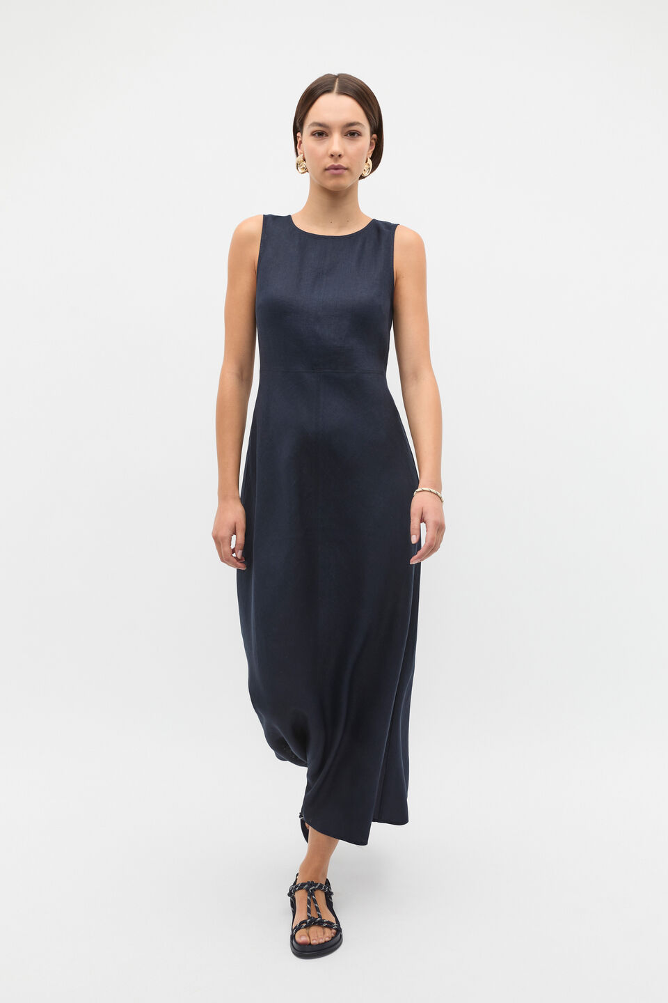 Linen Sleeveless Midi Dress  Twilight Blue
