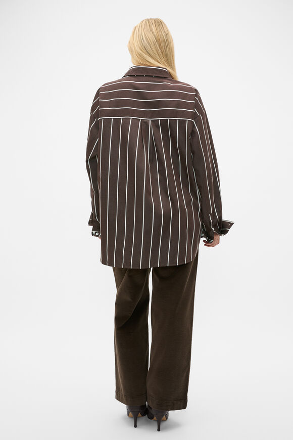 Stripe Cotton Oversized Shirt  Coffee Bean Stripe  hi-res